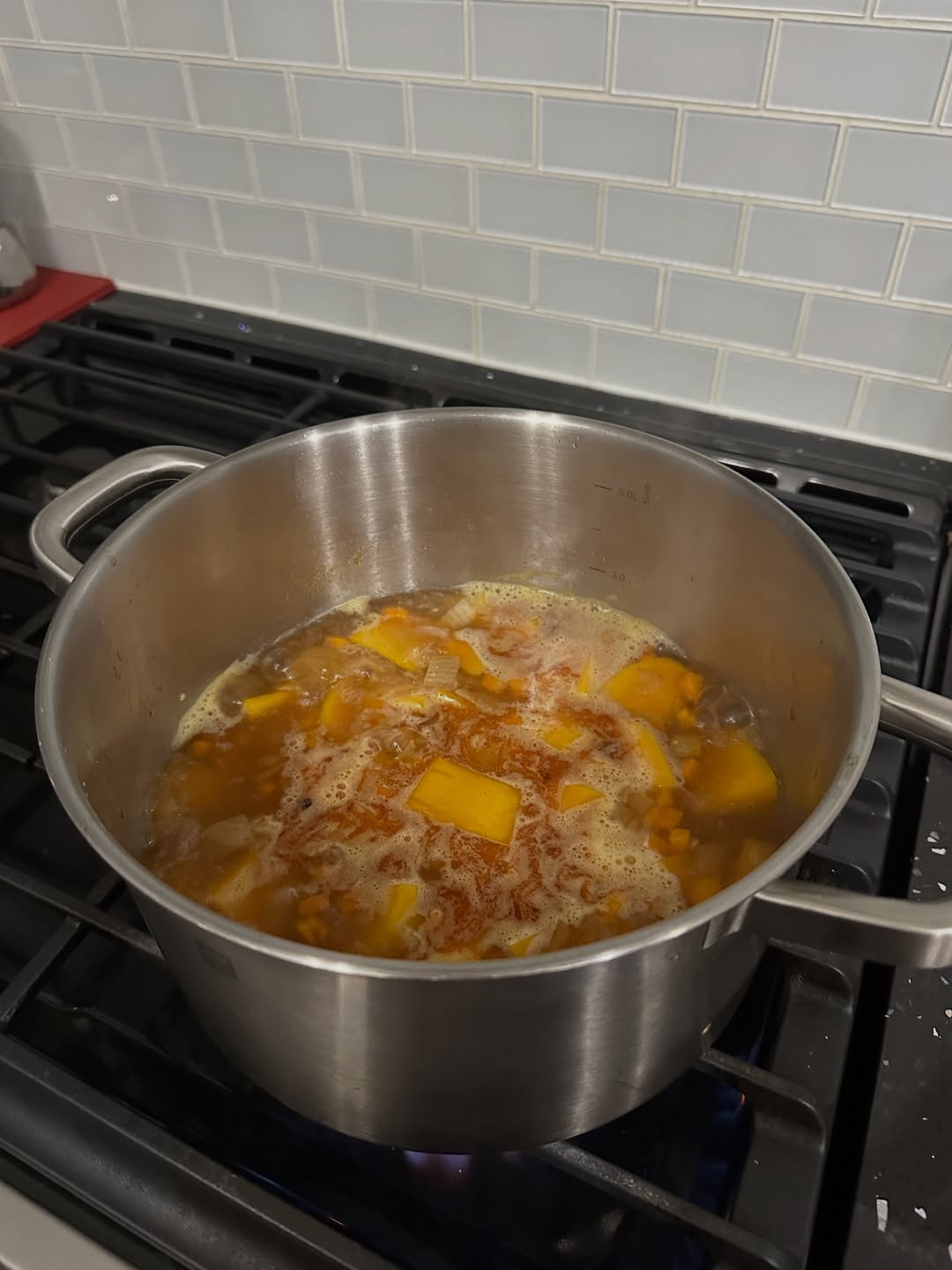 Simmering butternut squash soup