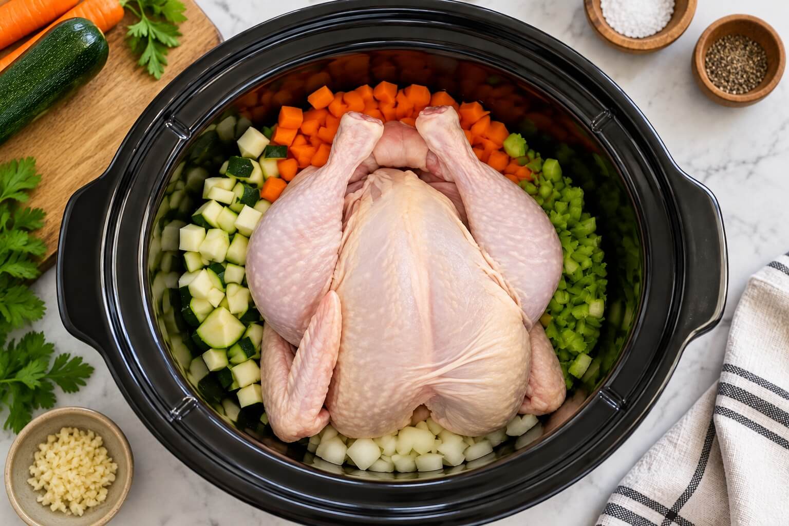 Adding the whole chicken
