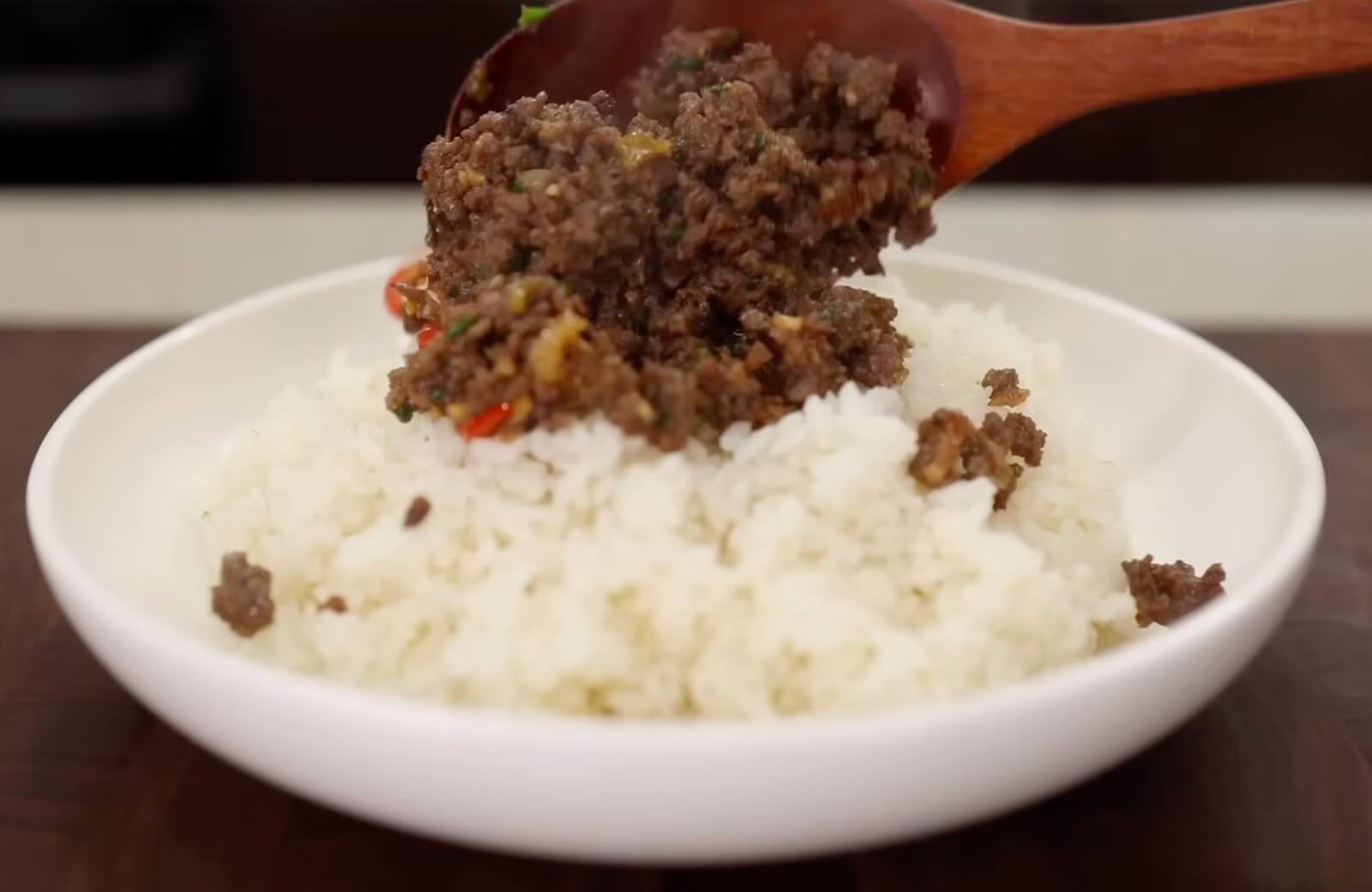 Assembling the Korean Beef Bowl