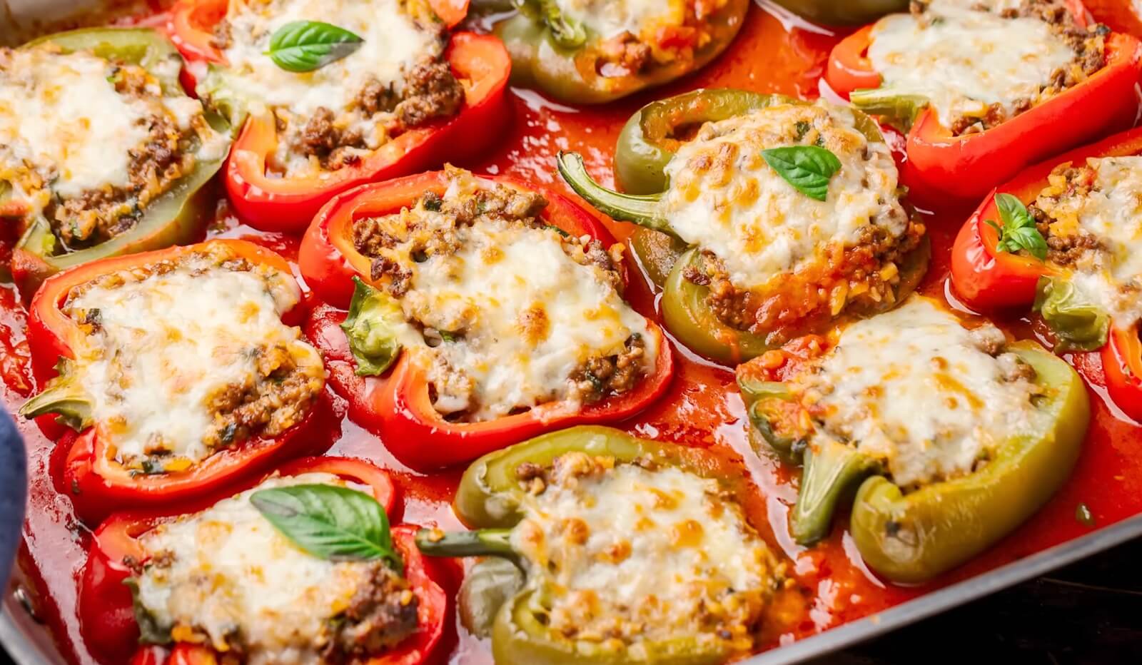 Cheesy ground beef stuffed peppers