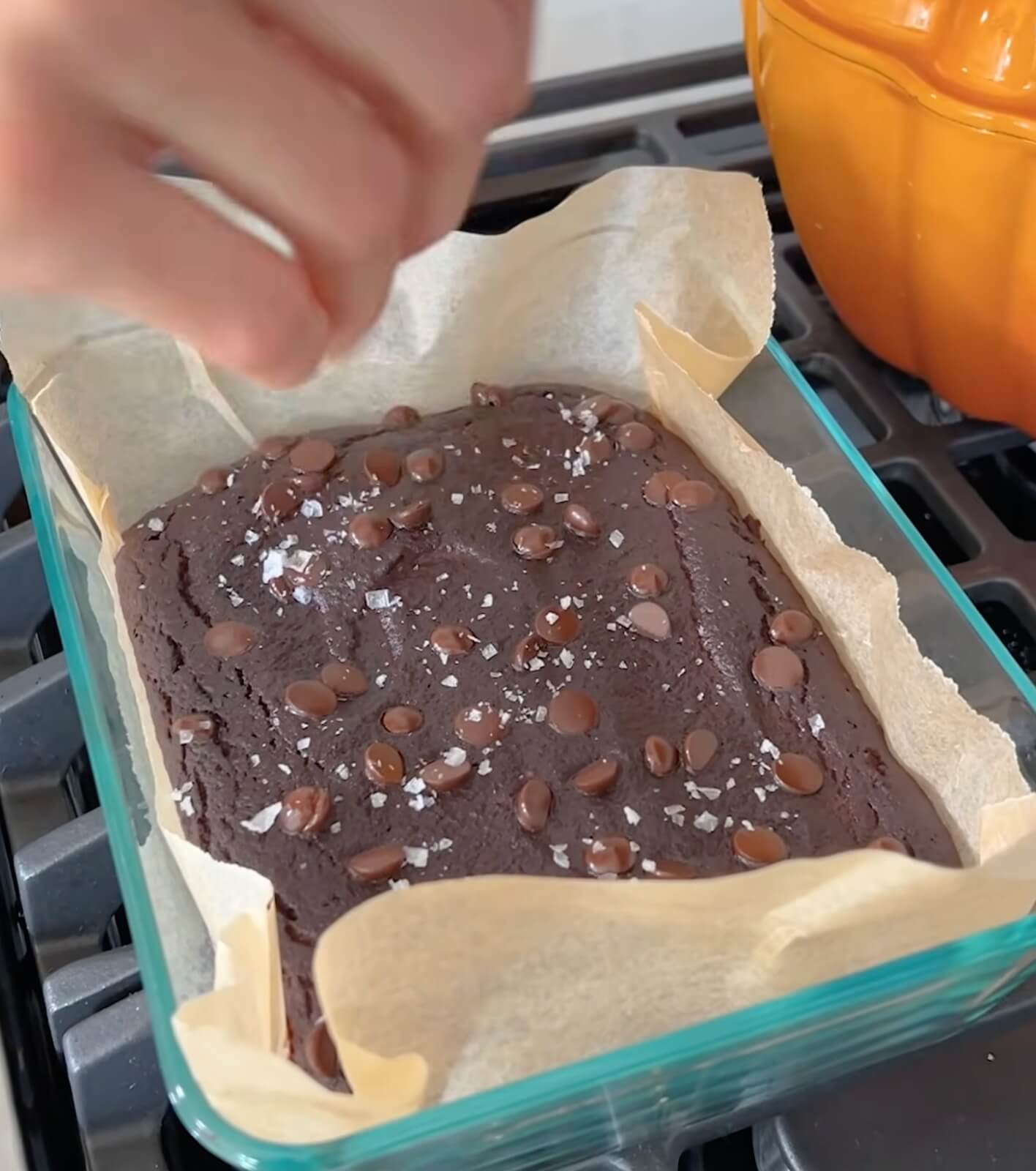 Flaky sea salt on freshly baked