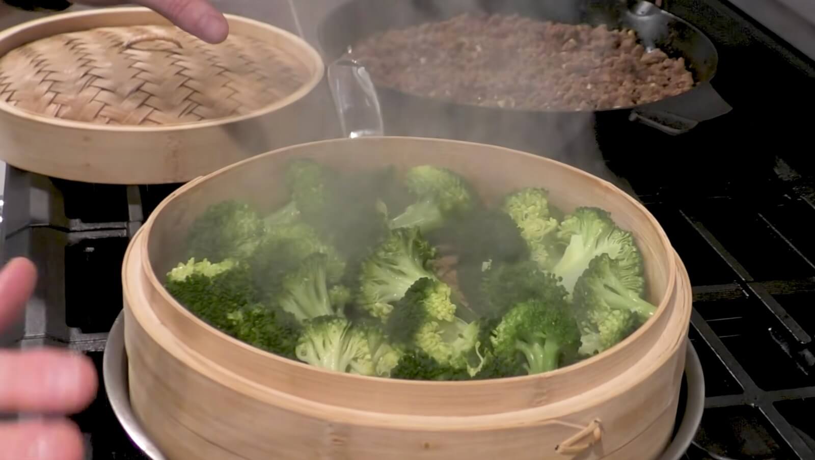 Fresh broccoli steaming until tender