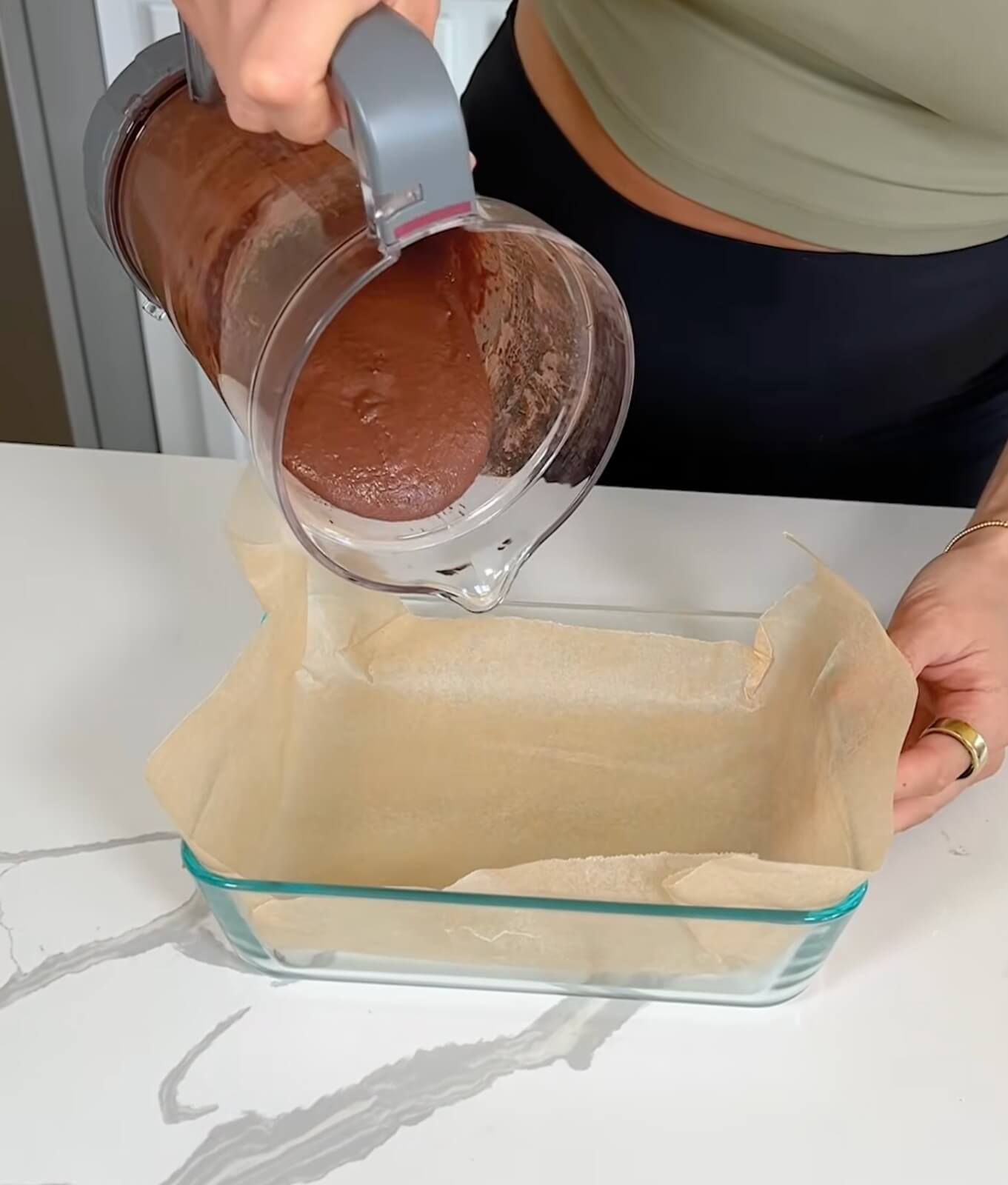 Fully blended, smooth chocolate batter